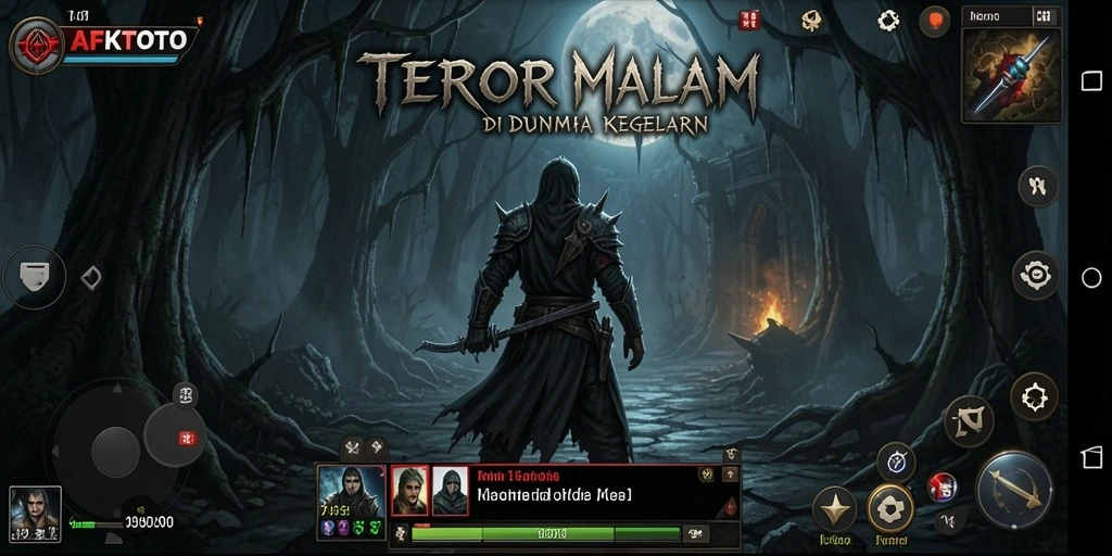 Screenshot gameplay AFKTOTO menampilkan kegelapan dan ketegangan yang mencekam.