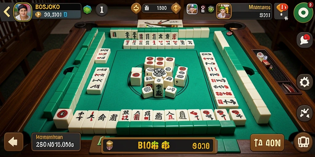 Tampilan gameplay menarik dari BOSJOKO menunjukkan keseruan Mahjong.