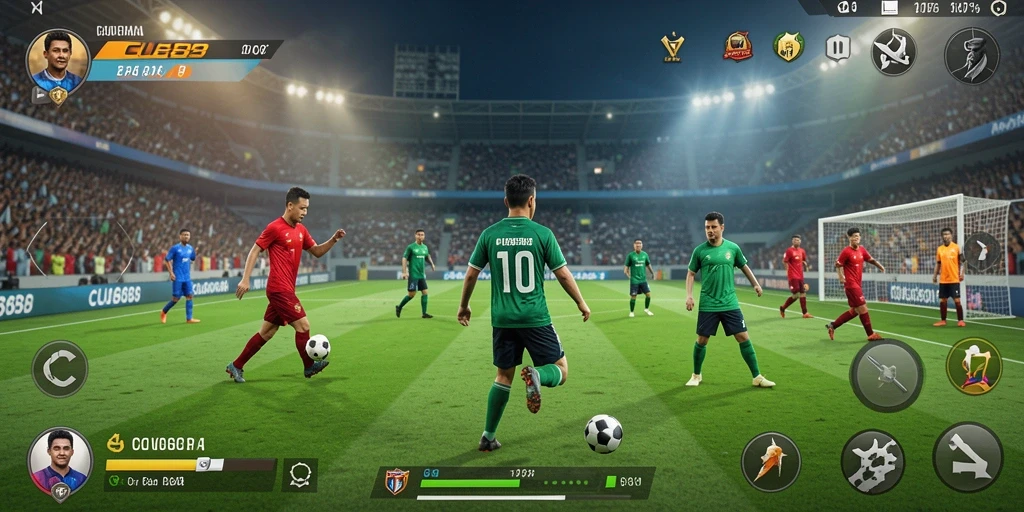 Tangkapan layar utama CU888 menampilkan aksi seru gameplay sepak bola.