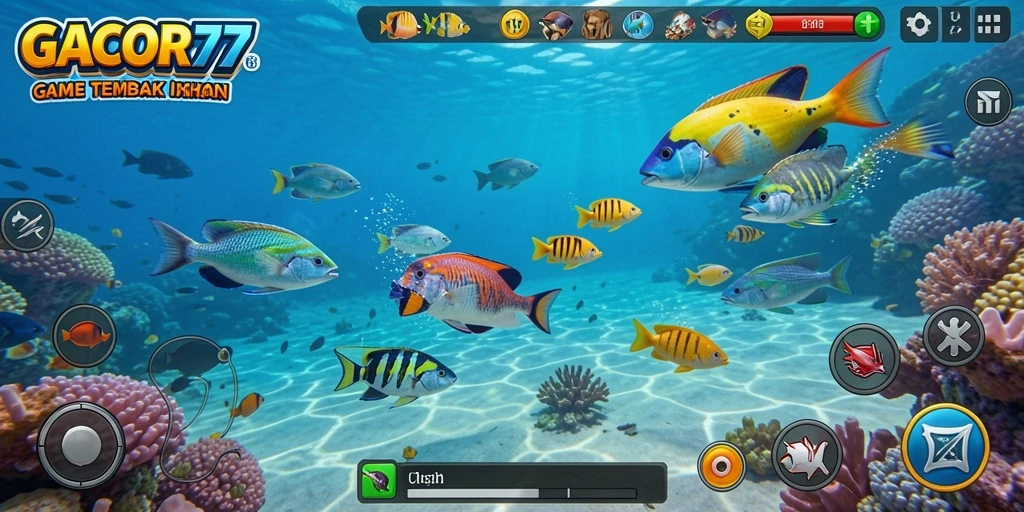 Tampilan gameplay seru Tembak Ikan GACOR77.