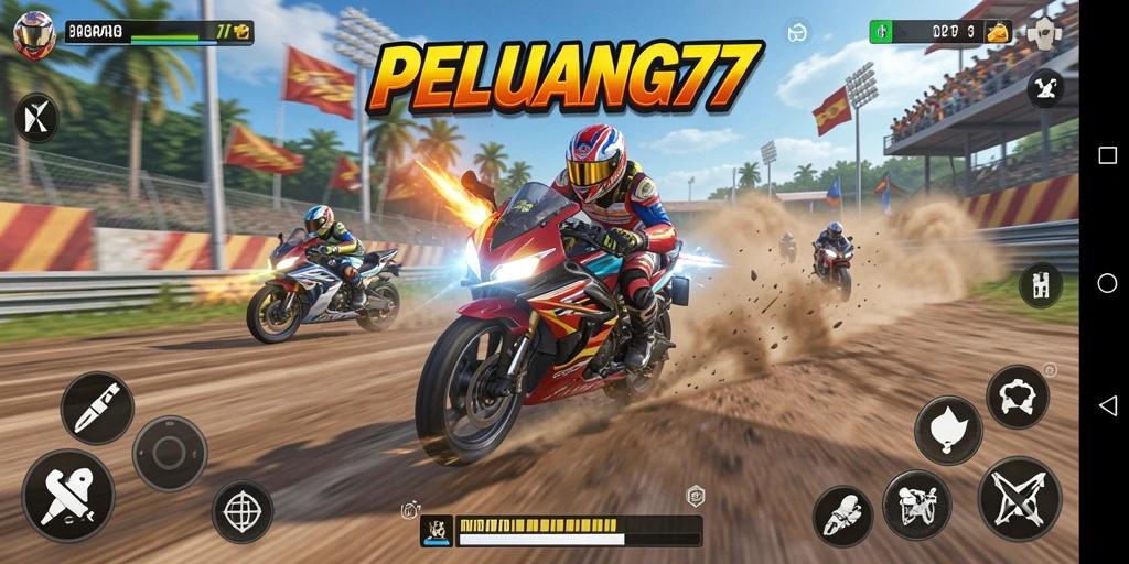 Gameplay PELUANG77 menampilkan aksi balap motor yang mendebarkan.